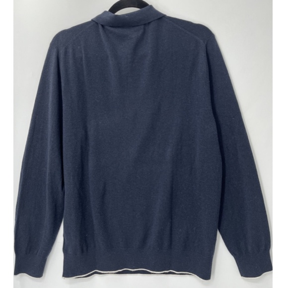 Arch4 Men's 'Swansea' Navy Baby Goat Cashmere Long Sleeve Polo Sweater sz L - Picture 3 of 5